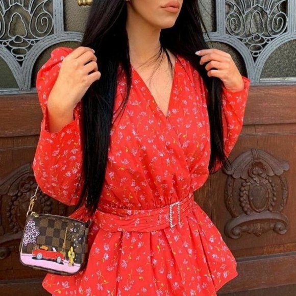 NWT Zara Floral Poplin Belted Wrap Top Size M - Picture 4 of 12